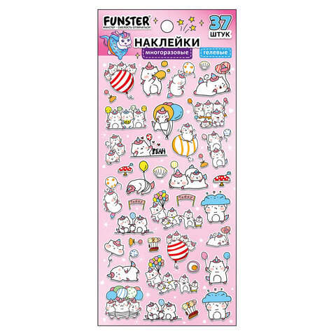 Наклейки гелевые "Зверяшки-обаяшки", 17,5х9 см, ассорти 12 видов, FUNSTER (ФАНСТЕР), 666085