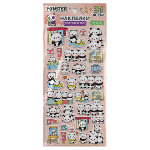Наклейки гелевые "Зверяшки-обаяшки", 17,5х9 см, ассорти 12 видов, FUNSTER (ФАНСТЕР), 666085