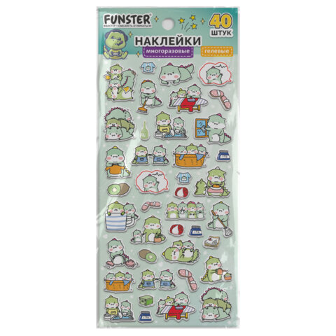 Наклейки гелевые "Зверяшки-обаяшки", 17,5х9 см, ассорти 12 видов, FUNSTER (ФАНСТЕР), 666085