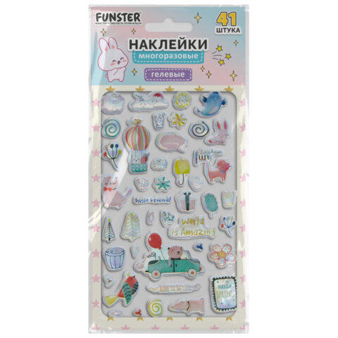 Наклейки гелевые "Блестящий микс", 15,5х9,5 см, ассорти 6 видов, FUNSTER (ФАНСТЕР), 666086
