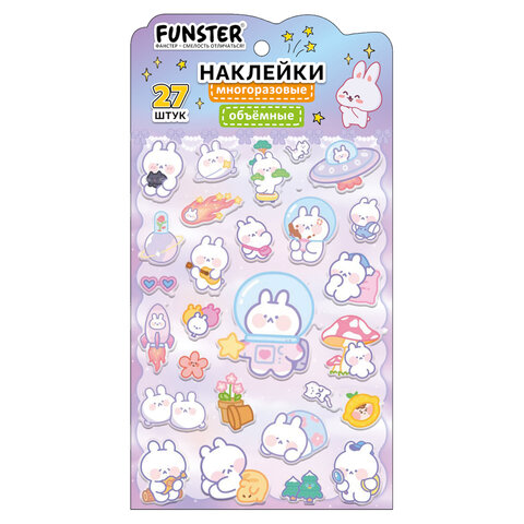 Наклейки объемные "Яркий микс", 19х13,5 см, ассорти 12 видов, FUNSTER (ФАНСТЕР), 666087