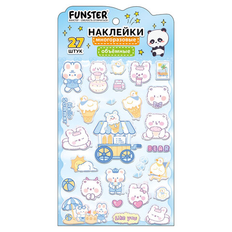 Наклейки объемные "Яркий микс", 19х13,5 см, ассорти 12 видов, FUNSTER (ФАНСТЕР), 666087