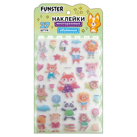 Наклейки объемные "Яркий микс", 19х13,5 см, ассорти 12 видов, FUNSTER (ФАНСТЕР), 666087