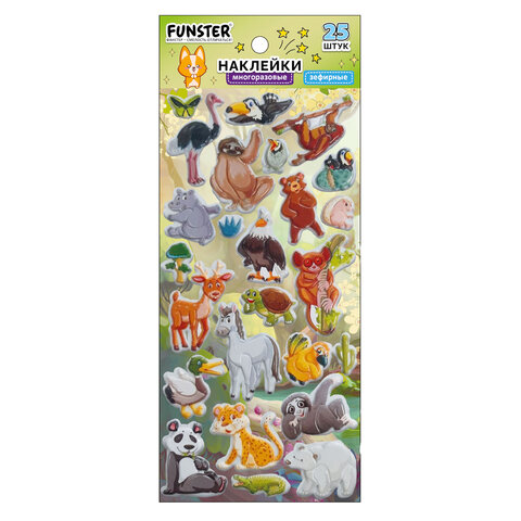 Наклейки зефирные "Животный мир", 19х9,5 см, ассорти 8 видов, FUNSTER (ФАНСТЕР), 666089