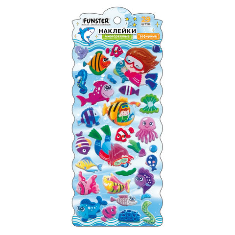 Наклейки зефирные "Животный мир", 19х9,5 см, ассорти 8 видов, FUNSTER (ФАНСТЕР), 666089