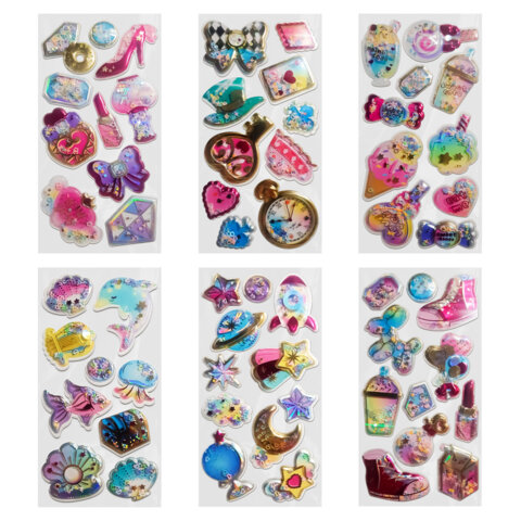 Наклейки объемные "Для девочек" с блестками, 17,5х9 см, ассорти 6 видов, FUNSTER (ФАНСТЕР), 666091