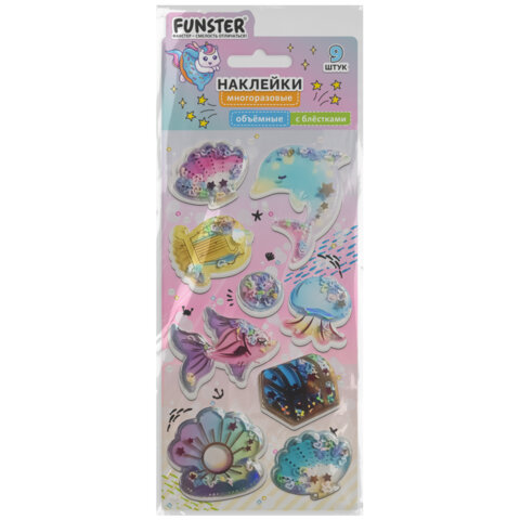 Наклейки объемные "Для девочек" с блестками, 17,5х9 см, ассорти 6 видов, FUNSTER (ФАНСТЕР), 666091