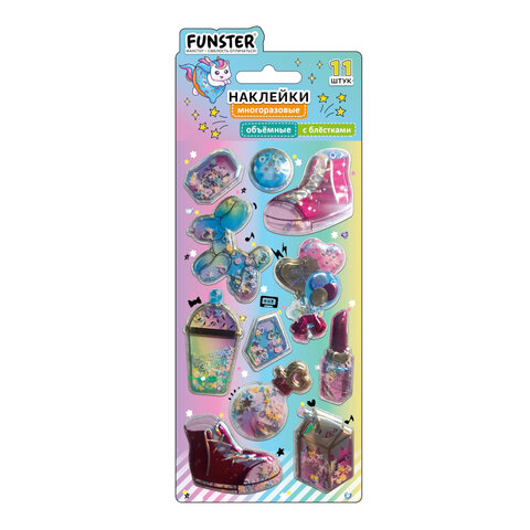 Наклейки объемные "Для девочек" с блестками, 17,5х9 см, ассорти 6 видов, FUNSTER (ФАНСТЕР), 666091