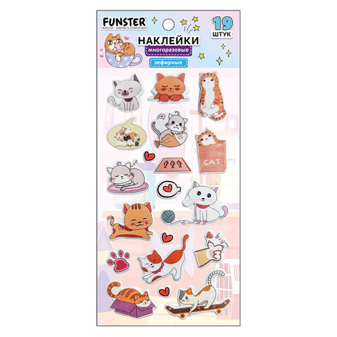 Наклейки зефирные "Котики", 18х9,5 см, ассорти 6 видов, FUNSTER (ФАНСТЕР), 666092 - фото 11