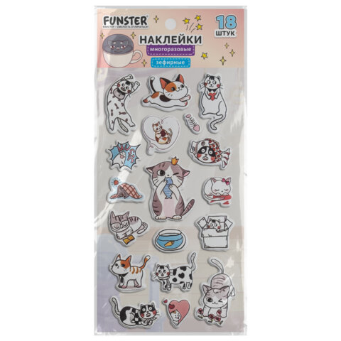 Наклейки зефирные "Котики", 18х9,5 см, ассорти 6 видов, FUNSTER (ФАНСТЕР), 666092 - фото 7