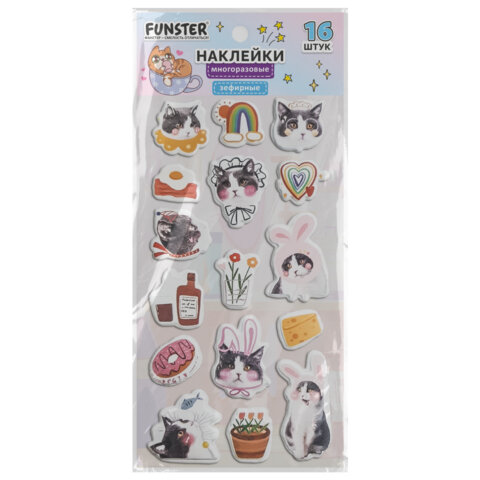 Наклейки зефирные "Котики", 18х9,5 см, ассорти 6 видов, FUNSTER (ФАНСТЕР), 666092 - фото 3