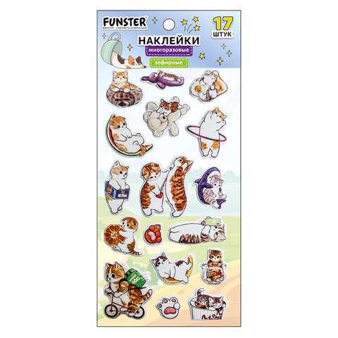 Наклейки зефирные "Котики", 18х9,5 см, ассорти 6 видов, FUNSTER (ФАНСТЕР), 666092 - фото 12