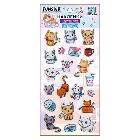 Наклейки зефирные "Котики", 18х9,5 см, ассорти 6 видов, FUNSTER (ФАНСТЕР), 666092 - фото 8