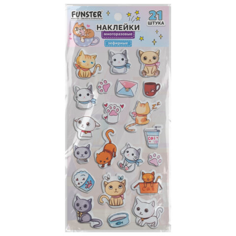 Наклейки зефирные "Котики", 18х9,5 см, ассорти 6 видов, FUNSTER (ФАНСТЕР), 666092 - фото 2