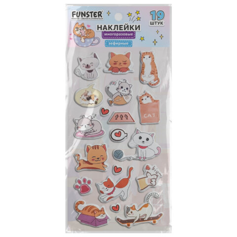 Наклейки зефирные "Котики", 18х9,5 см, ассорти 6 видов, FUNSTER (ФАНСТЕР), 666092 - фото 5