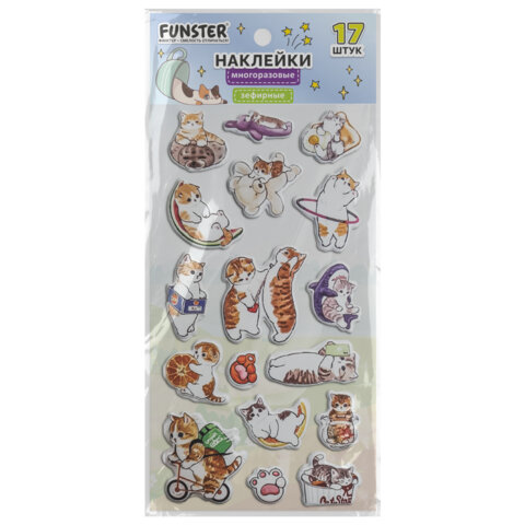 Наклейки зефирные "Котики", 18х9,5 см, ассорти 6 видов, FUNSTER (ФАНСТЕР), 666092 - фото 6