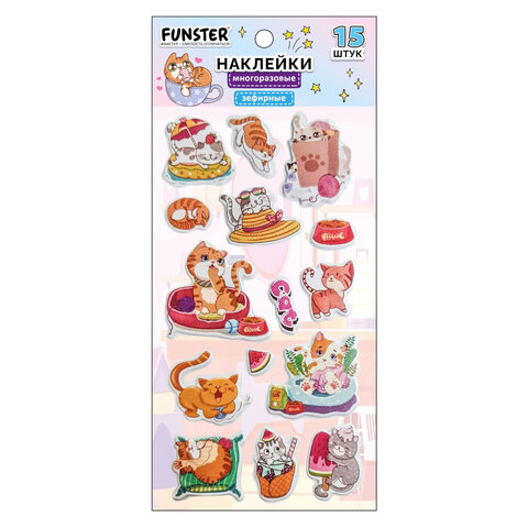 Наклейки зефирные "Котики", 18х9,5 см, ассорти 6 видов, FUNSTER (ФАНСТЕР), 666092 - фото 10