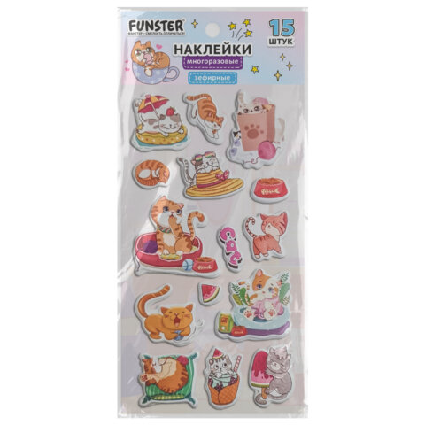 Наклейки зефирные "Котики", 18х9,5 см, ассорти 6 видов, FUNSTER (ФАНСТЕР), 666092 - фото 4