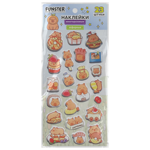 Наклейки зефирные "Капибары", 18х9,5 см, ассорти 6 видов, FUNSTER (ФАНСТЕР), 666093