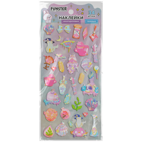 Наклейки гелевые "Акварельные мечты", 17,5х9 см, ассорти 6 видов, FUNSTER (ФАНСТЕР), 666096