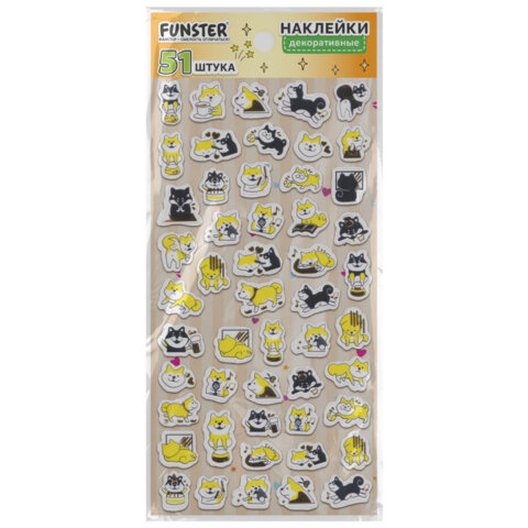 Наклейки декоративные "Забавные зверята", 17,5х9 см, ассорти 4 вида, FUNSTER (ФАНСТЕР), 666097