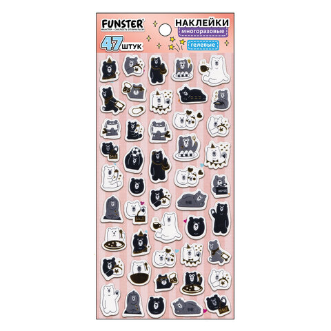 Наклейки декоративные "Забавные зверята", 17,5х9 см, ассорти 4 вида, FUNSTER (ФАНСТЕР), 666097