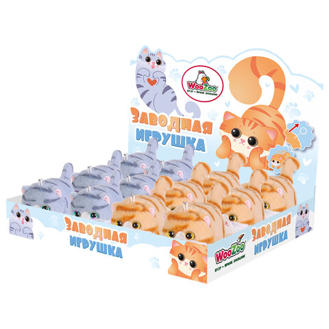 Игрушка пищалка мягкая заводная Кот Полосатый, высота 8 см, ассорти 2 цвета, WOOZOO (ВУЗУ), 666202 - фото 4
