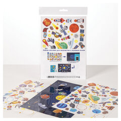 Наклейки бумажные с игровым полем НАБОР, 2 листа, 184 наклеек, "Космическое приключение", HATBER, 2Н5н