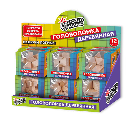 Головоломка деревянная, ассорти, 12 видов, МозгоМина, 666424 - фото 2