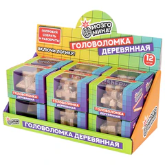 Головоломка деревянная, ассорти, 12 видов, МОЗГОМИНА, 666424