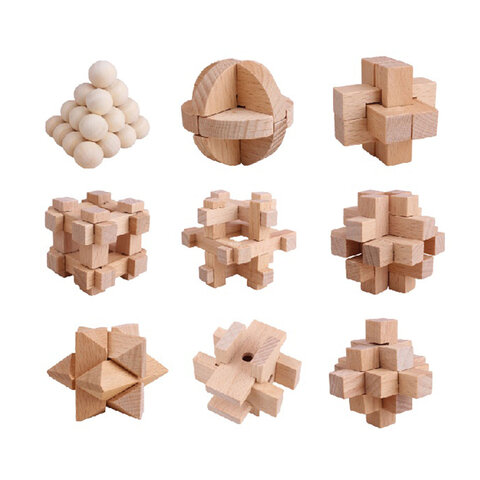 Головоломки деревянные, набор 9 штук, разные уровни сложности, МозгоМина, 666425