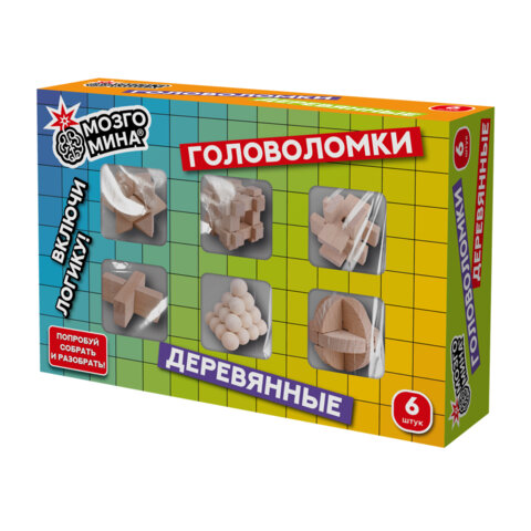 Головоломки деревянные, набор 6 штук, разные уровни сложности, МозгоМина, 666426 - фото 2