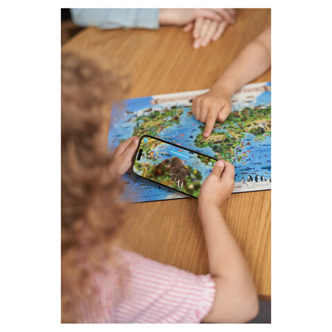 Интерактивная деревянная карта-пазл GLOBEN "Животный и растительный мир Земли", 41х29 см, 100 элементов, PAG5203