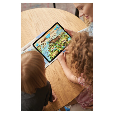 Интерактивная деревянная карта-пазл GLOBEN "Животный и растительный мир Земли", 41х29 см, 100 элементов, PAG5203