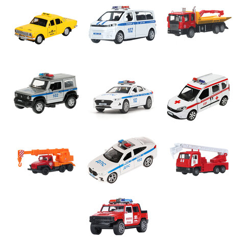 Машина металлическая коллекционная АССОРТИ 3, длина 10-15 см, инерционная, 10 видов, ТЕХНОПАРК, N-003, 2106-12-BU