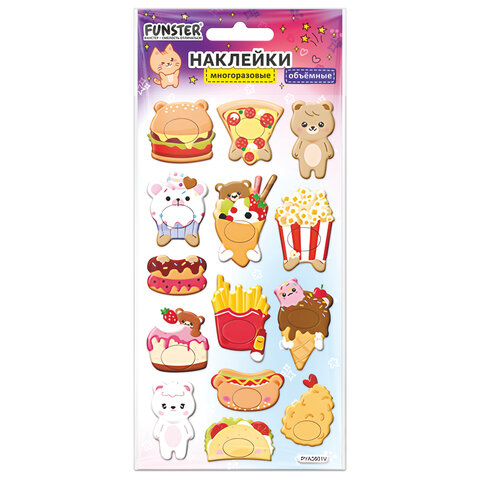 Наклейки объемные зефирные и гелевые 17,5х9,5 см, ассорти 12 видов, FUNSTER (ФАНСТЕР), 666677 - фото 10