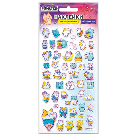 Наклейки объемные зефирные и гелевые 17,5х9,5 см, ассорти 12 видов, FUNSTER (ФАНСТЕР), 666677 - фото 13