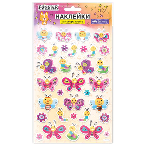 Наклейки объемные MAXI 21х14 см, ассорти 12 видов, FUNSTER (ФАНСТЕР), 666678 - фото 7