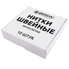 Нитки швейные 200 м, БЕЛЫЕ, 1 катушка, полиэстер, 40/<wbr/>2, DEVELIA (ДЕВЕЛИЯ), 667118