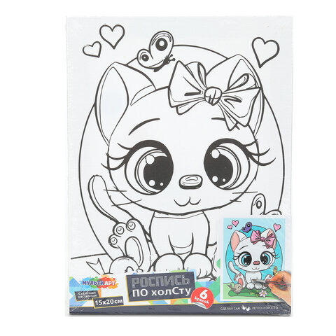 Картина детская по контуру, АССОРТИ 7 видов, 15х20 см, на подрамнике, акрил, кисти, МУЛЬТИ АРТ, 5896 - фото 7