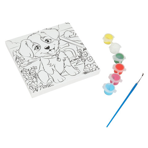 Картина детская по контуру, АССОРТИ 7 видов, 15х15 см, на подрамнике, акрил, кисти, МУЛЬТИ АРТ, 5902 - фото 5