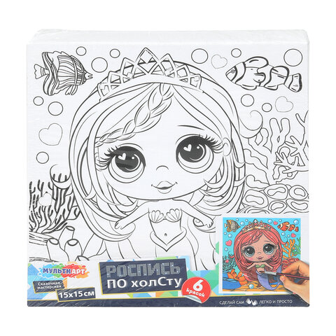 Картина детская по контуру, АССОРТИ 7 видов, 15х15 см, на подрамнике, акрил, кисти, МУЛЬТИ АРТ, 5902 - фото 9