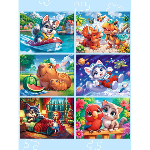 Пазл картонный "Милые картинки", 12 элементов, АССОРТИ, поле 17,5х13 см, 20 видов, РК - фото 2
