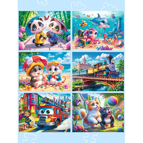 Пазл картонный "Милые картинки", 12 элементов, АССОРТИ, поле 17,5х13 см, 20 видов, РК - фото 3