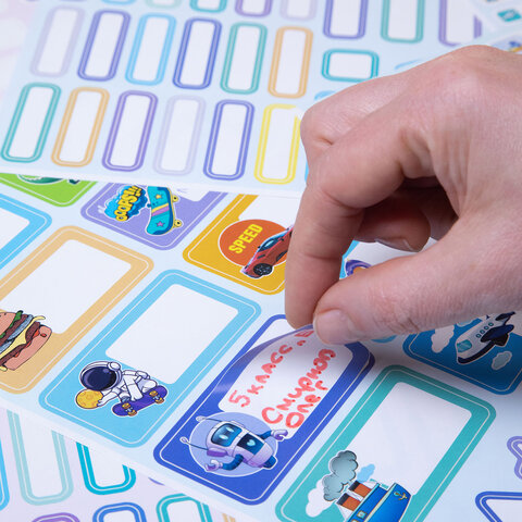 Наклейки бумажные "Подпишу всё" для мальчиков, НАБОР 4 листа А5, 113 наклеек, HATBER, 094173