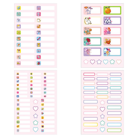 Наклейки бумажные "Подпишу всё" для девочек, НАБОР 4 листа А5, 113 наклеек, HATBER, 094174