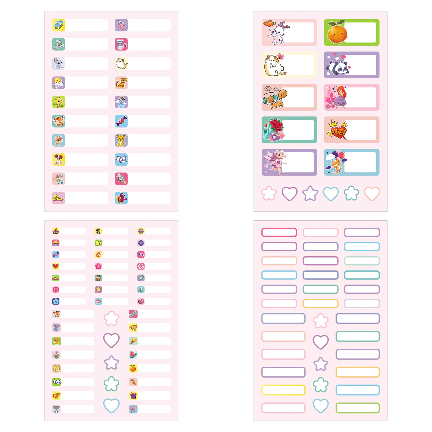 Наклейки бумажные для маркировки ПОДПИШУ ВСЕ для девочек, НАБОР 4 листа А5, 113 наклеек, HATBER