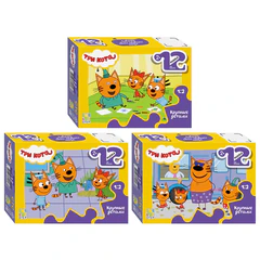 Пазл картонный 12 элементов, MAXI &laquo;Три кота&raquo;, АССОРТИ, поле 21,4&times;15,4 см, STEP PUZZLE