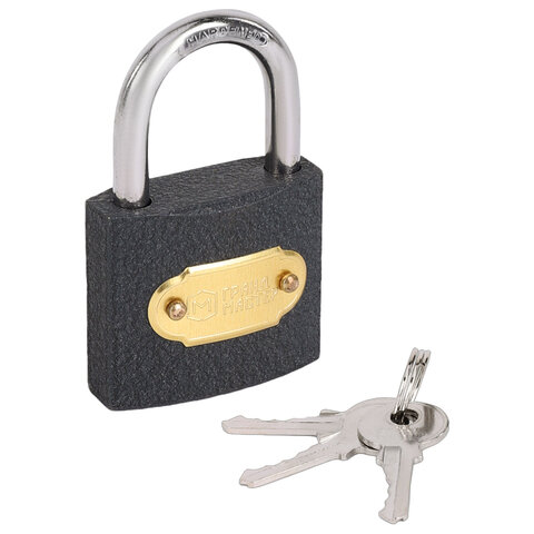 Замок навесной чугунный 38мм "Стандарт", 3 ключа, ГРАНДМАСТЕР, 671291