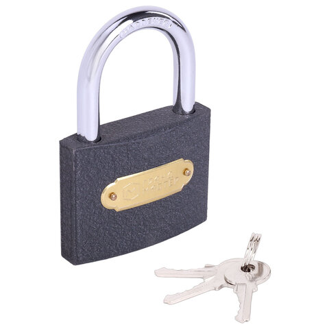 Замок навесной чугунный 75мм "Стандарт", 3 ключа, ГРАНДМАСТЕР, 671294